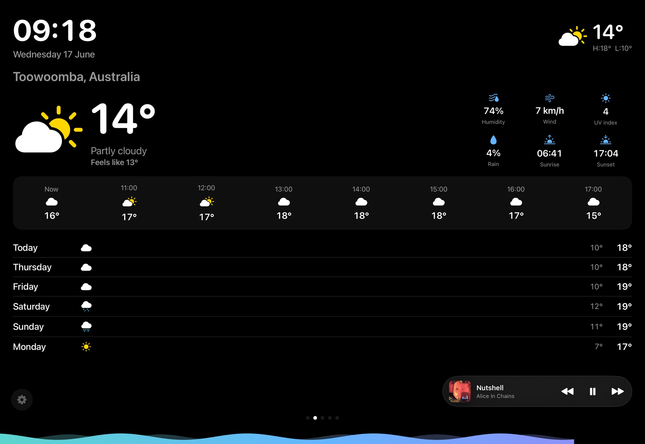 Glance weather scene on an iPad